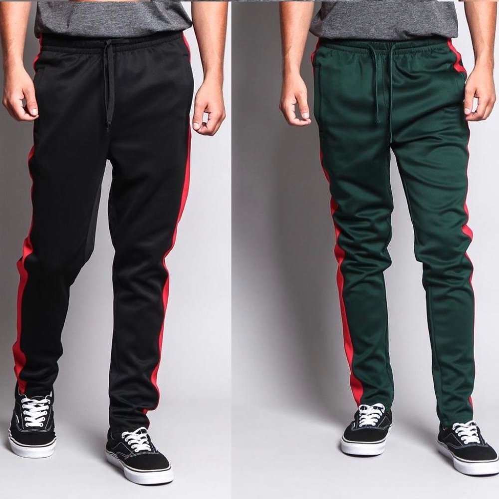 (2) Victorious Side Striped Track Pants Joggers Slim Fit Black Green Red